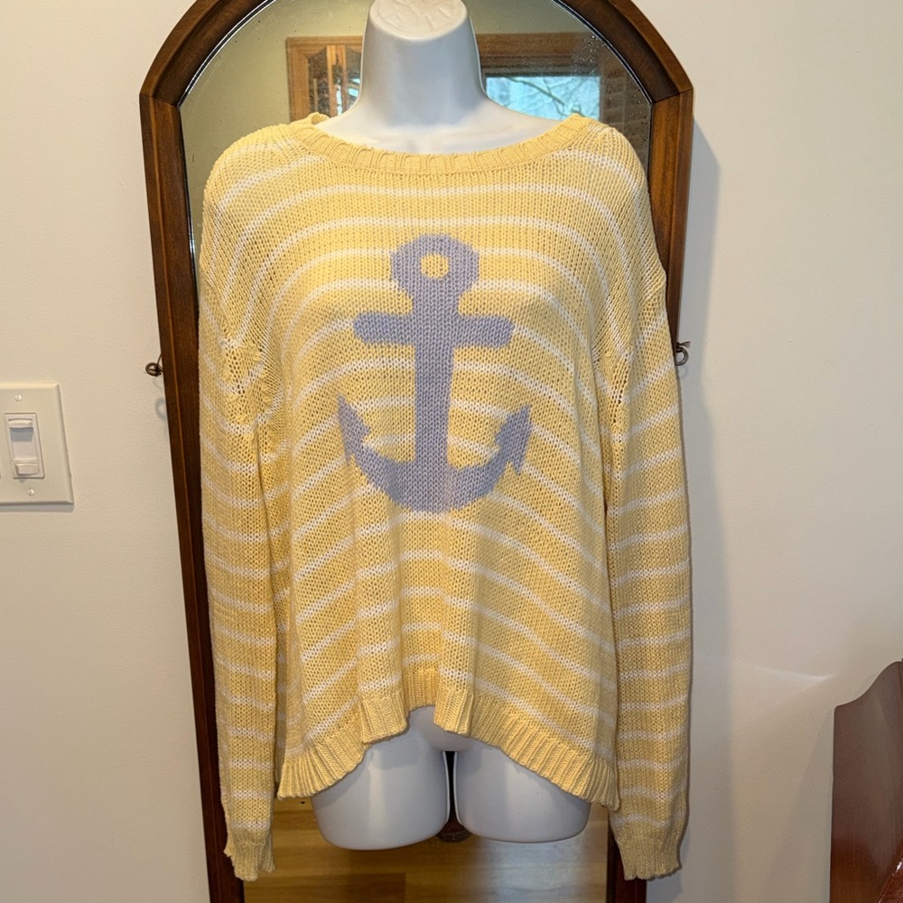 Wooden Ships Yellow Striped Anchor Sweater M/L